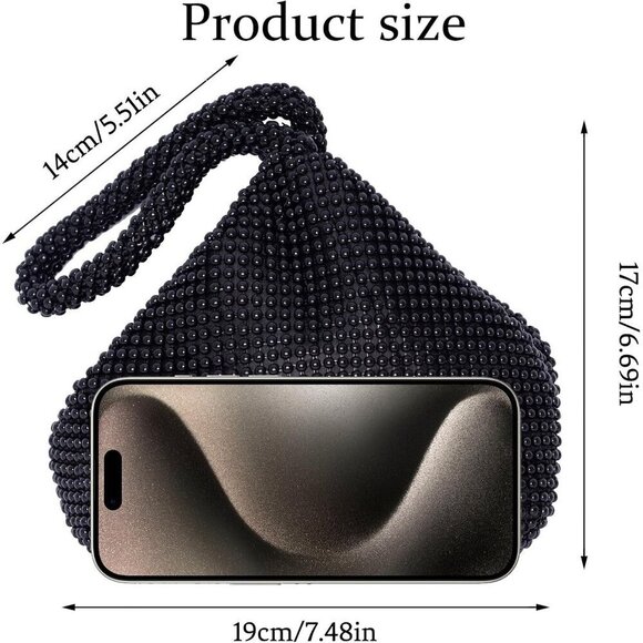 🆕Women Black Polyester Beaded Clutch Purse Vintage Triangle Bag  Prom Wedding - Picture 2 of 7